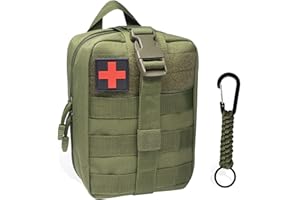 QIYUANT Trousse de Secours Militaire Vide, Pochette EMT IFAK Médecine Tactique, Rip-Away Sac étanche Molle de Premiers Secours EDC Survie de Poche Randonnée Camping (Armée Verte avec 1 Mousquetons)