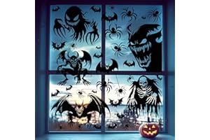 VAWCORNIC 5 fogli 37 pezzi adesivi giganti per finestre di Halloween con mostri spaventosi, per decorazioni di Halloween
