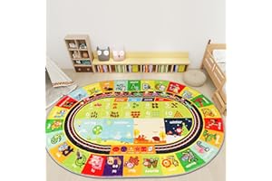 AKUNRUG ABC Kids Rug Oval 150×200CM Educational Playmat Rug Carpet, Alphabet Animal Number Month Season Faux Wool Early Learning Rug for Playroom Nursery Room Game Area Playmat for Tummy Time