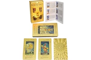 GENERIC Set di 78 tarocchi in lamina d'oro, carte dorate con guida di 36 pagine, PVC, impermeabile e anti-rughe, mazzo di tarocchi, per principianti (Sole d'oro, Oro)
