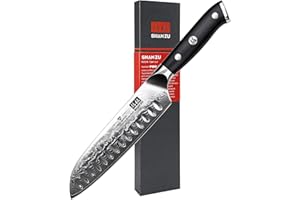 SHAN ZU Couteau Santoku Japonais 18cm, Couteau Damas Couteau de Cuisine en Acier Japonais 67 Couches, Couteau Professionnel, Poignée G10 - PRO Series