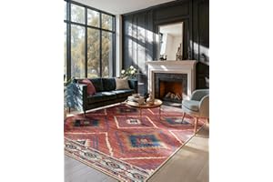 DEFYNEE Machine Washable Area Rug, Unisex, Red, 120 x 180 cm, Moroccan Style, Living Room, Kitchen, Bedroom, Hallway, Dining Room