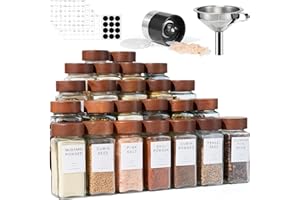 Yangbaga 24PCS Glass Spice Jars set-Glass Jars With Wooden Lids with Shaker Lids- Spices & Seasoning -Kitchen Storage & Organisation of Spice Jars With Lids And Labels Stickers…