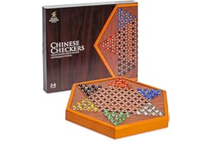 Yellow Mountain Imports Jeu de Dames Chinoises Halma en Bois - 32 Centimètres - avec Tiroirs et Billes de Verre Colorées