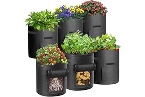 Cskunxia 6 Pack 5 Gallon Non-Woven Fabric Plant Grow Bag with Handles for Potatoes, Carrots, Tomatoes and Fruit