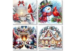 Lxmsja 4 Pack Paint by Numbers Christmas for Adults Beginner with Frame, Painting by Numbers Gnome for Adults on Canvas, Diy Acrylic Snowman Painting Kit for Home Decor, 8x8inch