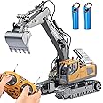 11 Channel Remote Control Excavator, 1:20 Full Functional RC Digger 680 Degree Rotation RC Tractor Construction Toys with Sounds and Lights, 2.4G RC Excavator Digger Toys for Kids Adults Boys