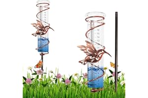 Kamanan Garten Regenmessung Werkzeug Outdoor Regenmesse 45cm Glas Niederschlagsmesser mit Metallrahmen Dekoration Abnehmbarer Outdoor Regenmesser für Garten Rasen Hinterhof (Kolibri)