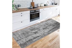 Siunwdiy Grey Carpet Runner for Hallways Extra Long Non Slip Backed Floor Mat, Washable Abstract Rug Runner for Kitchen/Hallway/Bedroom/Corridor, Durable Machine Washable Narrow Rug 120x440cm