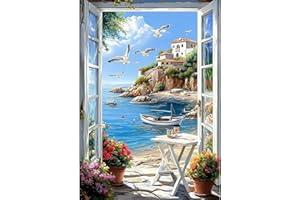 NEWENMO Seaview Mouette Diamond Painting pour Adulte,DIY Bateau Peinture Diamant Kit,Cartoon Diamond Peinture,Diamant Painting Kit Complet,Pont Cristal Débutant Art Set,pour Maison Décor 30x40cm