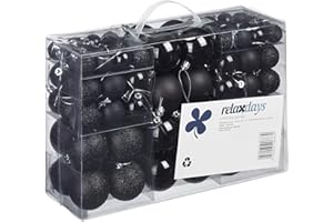 ‎RELAXDAYS Relaxdays Weihnachtskugeln, 100er Set, Weihnachtsdeko, matt, glänzend, glitzernd, Christbaumkugel ∅ 3, 4 & 6 cm, schwarz