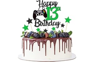 Joyeah Happy 13th Birthday Cake Topper Glitter Video Game Cake Pick Game On Cheers to 13 Years Cake Decoration for Game Theme Happy 13th Birthday Party Supplies Green