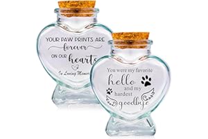 GREDSTAR Pet Memorial Urns Set 2 Pcs Sand Keepsake Jar Heart Shaped Glass Urns for Ashes or Hair Teeth Keepsake Loss of Pet Sympathy Gift