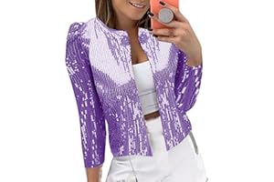 YUHYtop Damen Pailletten Cardigan Jacke Langarm Glitzer Bomberjacke Party Club Jacke Pailletten-Blazer Damen Elegant Tailliert Anzugjacke Glitzer Tops Kurz Oberteile Blazer Glitzer Outfits Clubwear