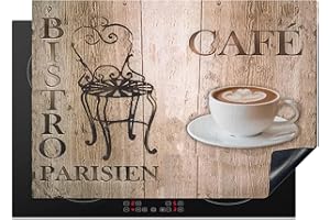 KitchenYeah© Copertura Tappetino Piano Induzione 75x52 cm Cucina Coprifornelli Protezione per Piano Induzione Bistro Parisien - Caffè - Vintage