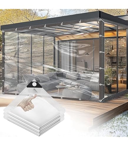 JAHQLIGHT 1 m x 1,2 m transparant zeil met ogen, waterdicht afdekzeil, transparant, 0,35 mm, pvc-kunststof zeil voor terras, paviljoen, terrassen, windbescherming, buiten, touw inbegrepen