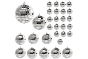 IRUNFAST 30Pcs Mini Disco Balls, Silver Disco Balls Mini Disco Ball Decorations Hanging Reflective Mirror Balls for Disco Party Wedding Birthday Decoration