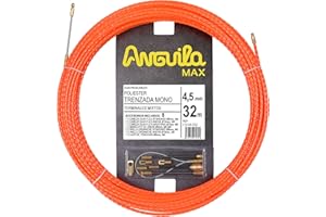 Anguila Max 7.5145.032 Guía pasacables Especial Rectas Poliéster Trenzada Monofilamento 4,5mm 32 Metros y terminales Mixtos, Naranja