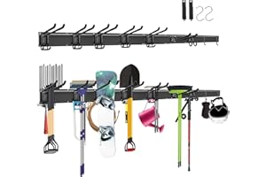 Mimoke Supporto da parete per garage e giardino, soluzione salvaspazio e robusta per riporre attrezzi e attrezzi da giardino (4 pannelli con 9 ganci)