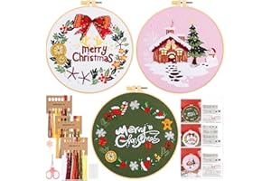 JSRQT 3 Pezzi Set da Ricamo per Principianti,Natale Ricamo Starter Kit Cucire Accessori Adulto Principianti,Christmas Embroidery Starter Kit