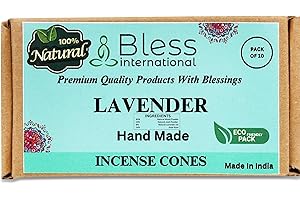 Bless International Lavender 100%-Natural-Incense-Cones Handmade-Hand-Dipped Organic-Chemicals-Free for-Purification-Relaxation-Positivity-Yoga-Meditation The-Best-scents (10 Count)