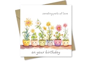 ABSOLUTELY YOURS Birthday Card. Pots of Love Design. 150x150mm supplied with Envelope. Eco-friendly. Message inside. Made in Britain.