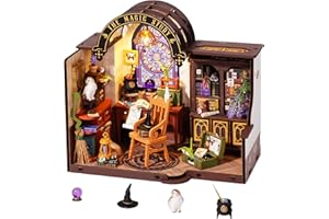 Rolife DIY Miniature House Kit, Mini House Building Kit The Magic Study, Dolls House Miniature Kit Desk Bookshelf Decoration, Model House Gift DG166