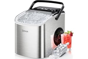 Silonn Countertop Ice Maker, Produces 9 Ice Cubes in 6 Minutes, 12 kg Daily Capacity, Self-Cleaning ice machine with Ice Scoop & Basket Two Ice Sizes, Perfect for Home Kitchen Office Bar and Parties