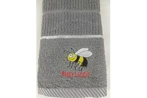 Sue Rossi Ltd 100% Turkish Cotton Tea Towels Embroidered Animal Cooks Cloth Luxury 3 Pack Kitchen Towel Set (Dark Grey Bee)