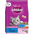 WHISKAS - 1+ Adult Dry Cat Food - 7kg - Biscuits Made with Tuna - Bulk Cat Food Bag