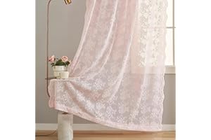 YJ YANJUN Light Pink Sheer Voile Curtains - 90 Drop Pair, Victorian Lace, Living Room, Dining Room, Patio Doors Nets, 132cm W x 229cm Drop