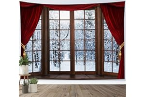 LB Arazzo Foresta di Neve Arazzo da Parete Alberi Innevati Fuori dalla Finestra Legno Telo da Parete Paesaggio Invernale Arte Muraria per Soggiorno Camera da Letto Dormitorio Decorazione,150x130 cm