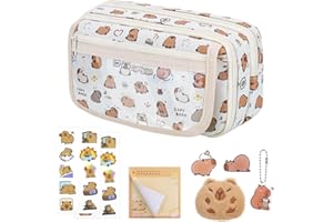 JIANTA Capybara piórnik, kawaii, torba na artykuły pa z dekoracjami kapibara, torba na przybory do makijażu, duża pojemność, wielowarstwowy piórnik do przechowywania artykułów piśmienniczych