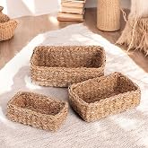Ensemble d'organisateur rectangulaire naturel en osier rustique fait main Deconox 3 pi&egrave;ces | Ensemble d'organisateur rectangulaire en osier 3 pi&egrave;ces &ndash; D&eacute;coratif, Multi
