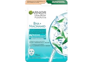 GARNIER Skin Active - Masque Tissu Anti-Imperfections - Réduit Pores, Sébum & Points Noirs - BHA, Niacinamide, Huile d’Arbre À Thé - Vegan & Cruelty Free - Tissu Compostable - Peaux À Imperfections