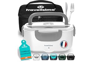 TRAVELISIMO Gamelle Chauffante 80W Lunch Box Chauffante 1,5L Chauffe Plat Voiture 3 en 1 220V 24V 12V, Gamelle Chauffante Allume Cigare, Acier Inoxydable, Boite Chauffante Repas pour Voyage et Bureau