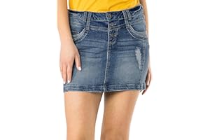 Sublevel Damen Jeans Mini-Rock mit Knöpfen im Used Look