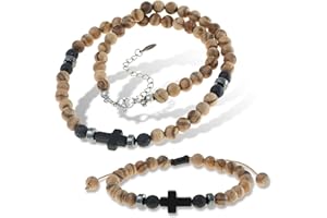 Made by Nami Men's Pearl Necklace and Bracelet with Cross Christian Jewellery Spiritual Jewellery