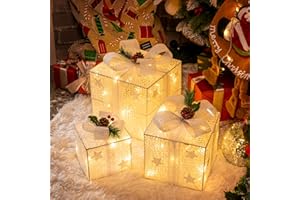 ‎GIGALUMI GIGALUMI LED Geschenkbox 3er Set Weihnachten, 8 Modi 60LED Leuchtend Weihnachtenbox, Lichterkette Lichtbox mit Stecker für Innen, Weiß Weihnachts Dekoration Weihnachtsdeko Warmweiß