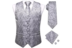 Dubulle Mens Vest and Tie Set Waistocat Necktie with Pocket Square Cufflinks