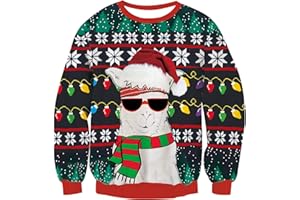 TUONROAD Suéter de Navidad Unisexo Novedad Christmas Impreso Jerséis Cuello Redondo Manga Larga Ugly Xmas Sweater Invierno para Mujer Hombre S-XXL