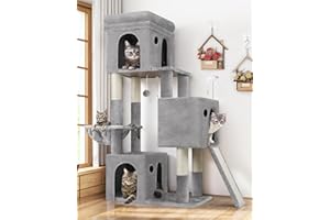 Globlazer Árbol Rascador para 2-4 Gatos con 3 Grandi Nidos 40 * 33 * 35cm, Plataformas, Tabla Rascar Sisal, Cesta, Juguetes, Estable Torre Rascador Alto 167 cm para Gatos Grandes (F52B, Gris Claro)