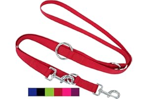 DEY - Premium Hundeleine Nylon 2m | 3fach Verstellbar | für Kleine, Mittelgroße u. Große Hunde | viele Farben |Doppelleine Hund Katze Welpe | Schleppleine |Führ-Leine | Welpenleine | Rot, S