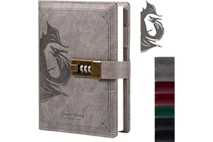 TIEFOSSI Dragon Leather Journal, cuaderno de tapa dura, diario recargable bloqueado, diario de escritura de papel forrado/en blanco con cerradura de combinación para hombres, mujeres y niños (gris)