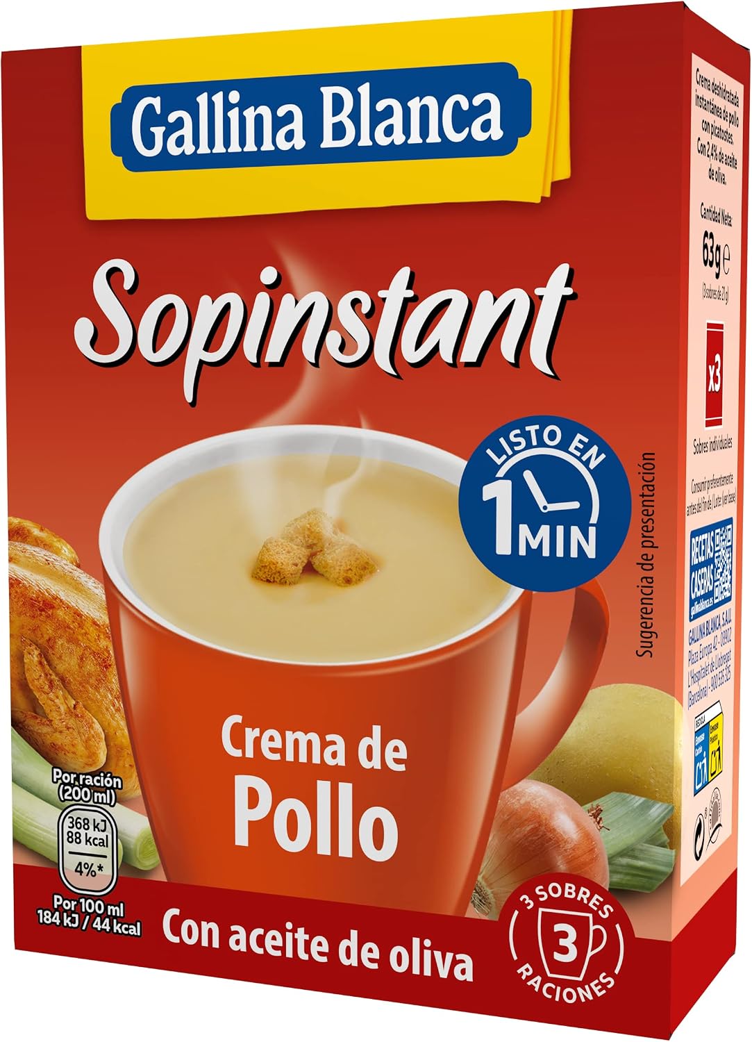Gallina Blanca Sopinstant Crema de Pollo con Picatostes, 63 Gramos