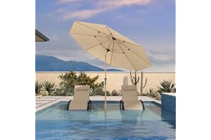 PURPLE LEAF Parasol Balcon 2,7 m en Aluminium Finition Teck, Parasol Rond Inclinable avec Manivelle et 8 Baleinea, Résistant à la Rouille et aux UV, Adapté aux Balcons, Terrasses, Patios, Beige