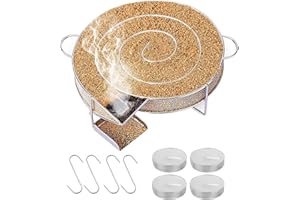 XTDMJ Rund Kaltrauchgenerator für Räucherofen, Prämie Edelstahl Räucherschnecke Kalträuchern mit 4 Haken und 4 Kerze, Cold Smoker Geeignet für alle Grill-Räuchergeräte(Mehrweg, 20x18x5cm)