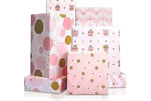 Larcenciel Happy Mother's Day Gift Wrapping Paper, Birthday Wrapping Paper for Girl, Metallic Gold Foil Wrapping Paper, Pink Gift Wrap for Birthday, Valentines Day, Christmas, 70x50cm