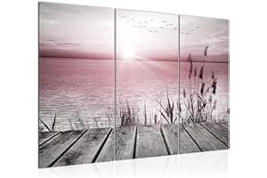 Runa Art Puente en el lago Cuadro Decorativo para Sala XXL Rosa gris mar 120 x 80 cm 3 Piezas Decoración de Pared 034331b