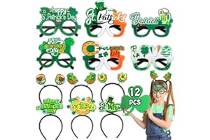 Acevegue 12 Pezzi di Copricapi in Costume di San Patrizio, 6 Pezzi Occhiali San Patrizio + 6 Pezzi di Fascia San Patrick Day Accessori, Decorazioni di San Patrizio Adulti Bambini Decorazione